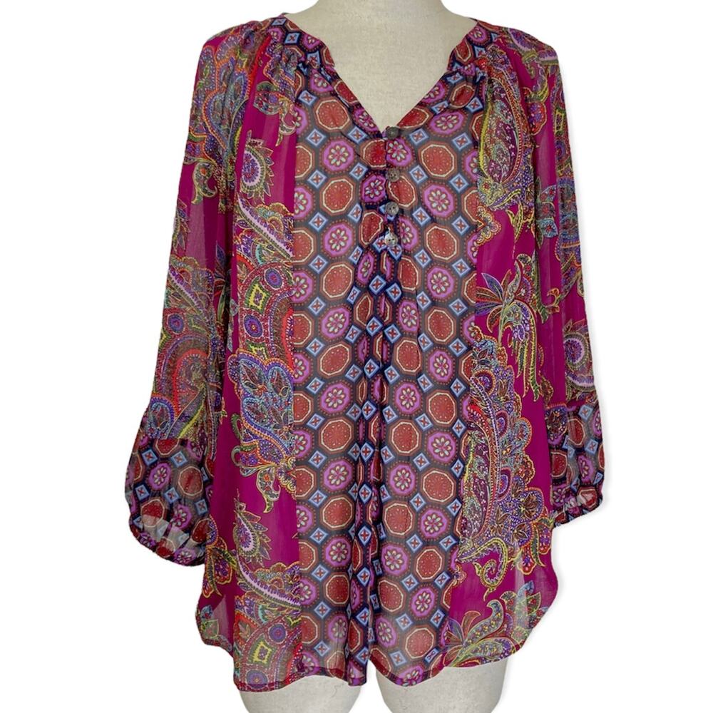 Anthropologie floral paisley bohemian blouse Fig and flower oversize chiffon top
